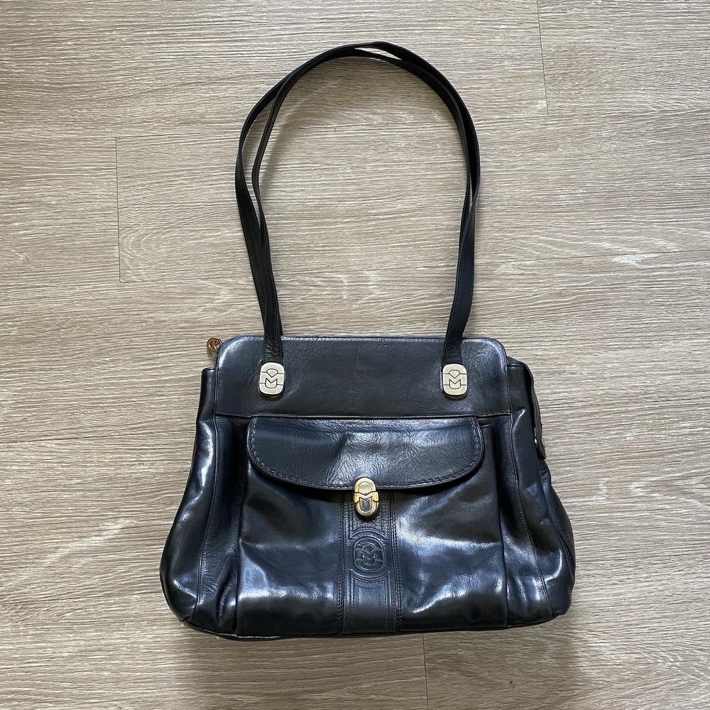 Marino Orlandi Shoulder Bag Purse Handbag Womens Black Leather Made in Italy 90s